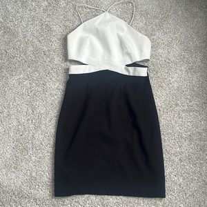 Aidan Mattox Black & White Contrast Cutout Midi Dress